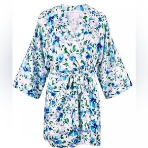 Adore Me Izabella Floral Satin Three Quarter
Sleeve Self Tie Kimono Duster Robe